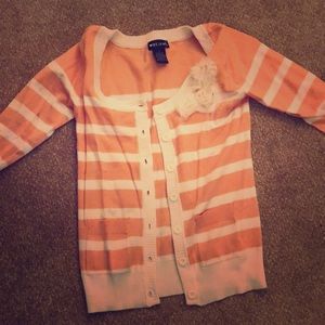 Stripped cardigan with flower accent